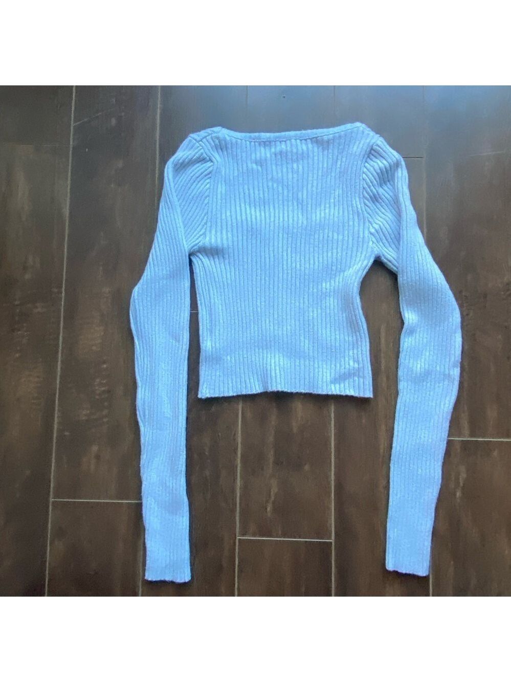 Debut Blue Ribbed Button Front Sweater Size Small/Medium - Picture 6 of 8